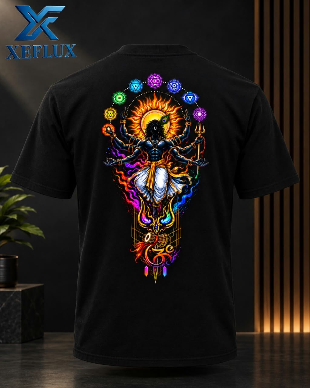 Black tee: Chakra Awakening — custom printed, Xeflux Margao
